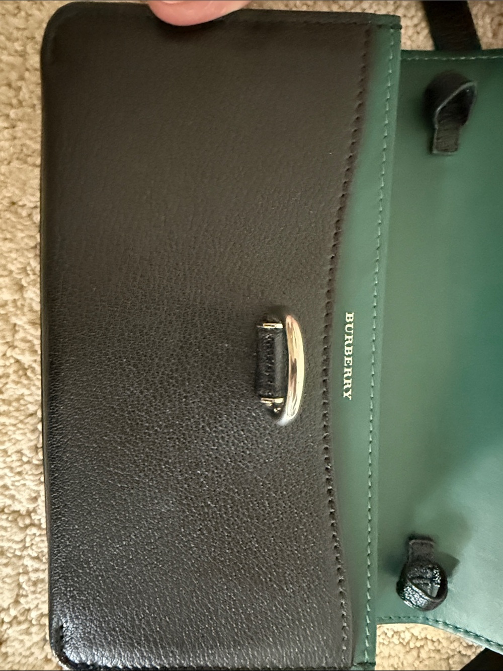 Burberry Black Leather Crossbody with Silver D-Ring